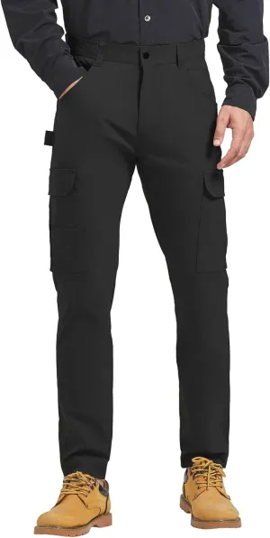 PULI Men's Carpenter Work Pants Cargo Hiking Pants Slim Fit Stretch Waterproof Outdoor Trousers with Pockets