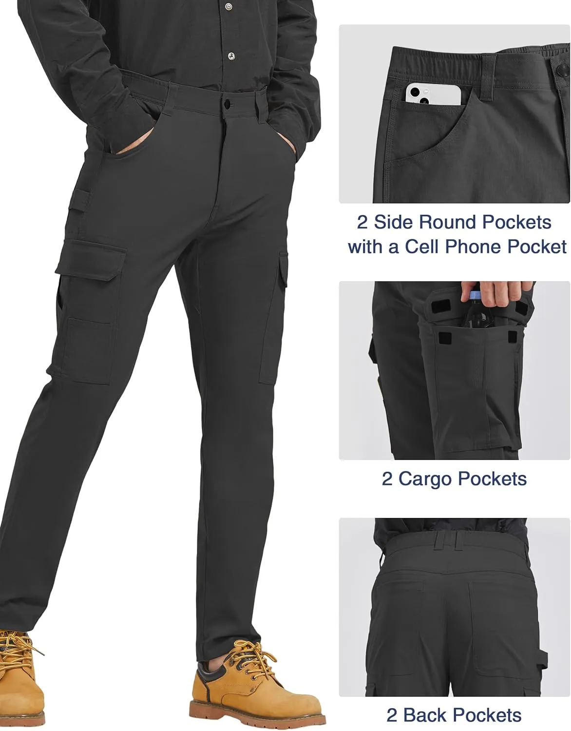 PULI Men's Carpenter Work Pants Cargo Hiking Pants Slim Fit Stretch Waterproof Outdoor Trousers with Pockets