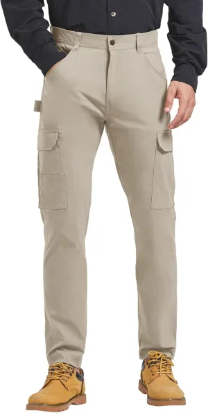 PULI Men's Carpenter Work Pants Cargo Hiking Pants Slim Fit Stretch Waterproof Outdoor Trousers with Pockets