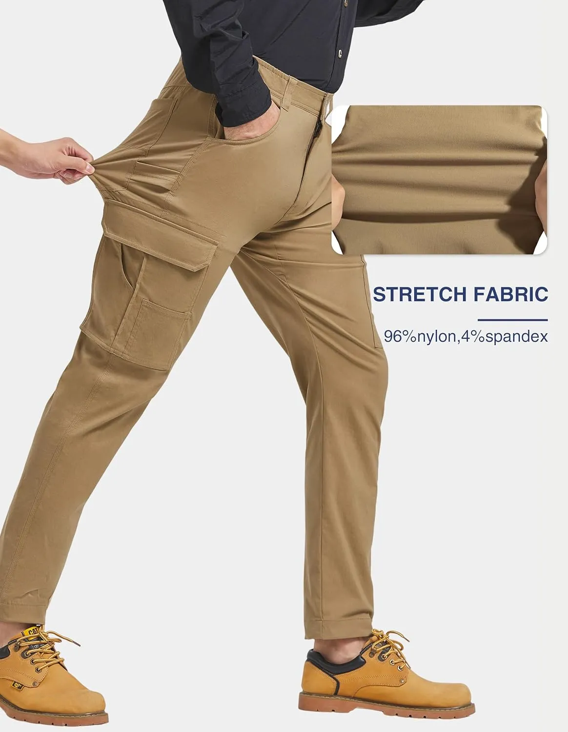 PULI Men's Carpenter Work Pants Cargo Hiking Pants Slim Fit Stretch Waterproof Outdoor Trousers with Pockets