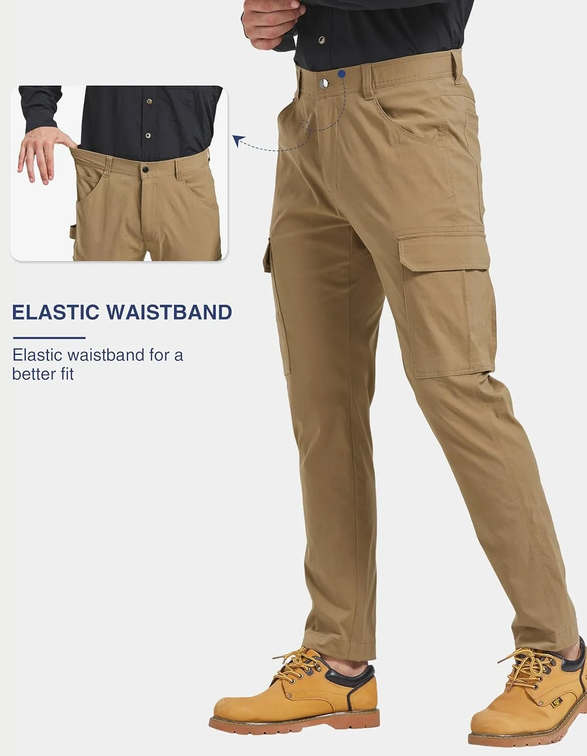PULI Men's Carpenter Work Pants Cargo Hiking Pants Slim Fit Stretch Waterproof Outdoor Trousers with Pockets