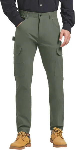 PULI Men's Carpenter Work Pants Cargo Hiking Pants Slim Fit Stretch Waterproof Outdoor Trousers with Pockets
