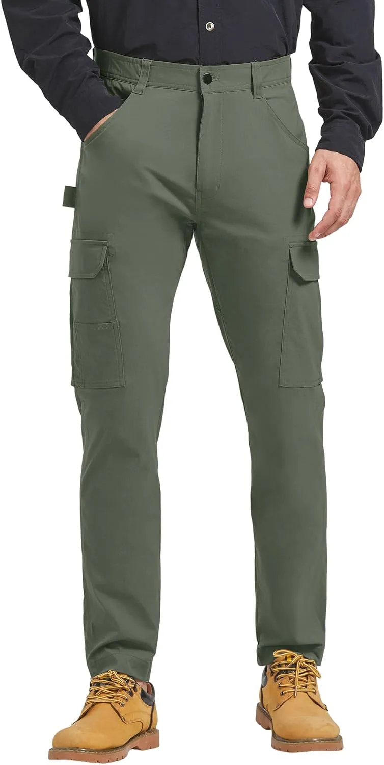 PULI Men's Carpenter Work Pants Cargo Hiking Pants Slim Fit Stretch Waterproof Outdoor Trousers with Pockets