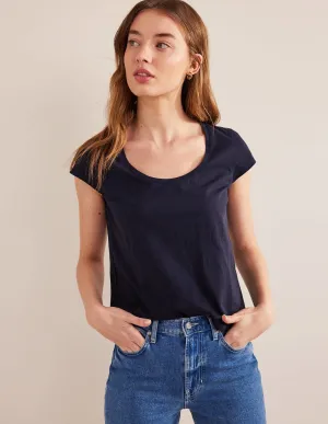 Pure Cotton Scoop Neck T-Shirt-Navy