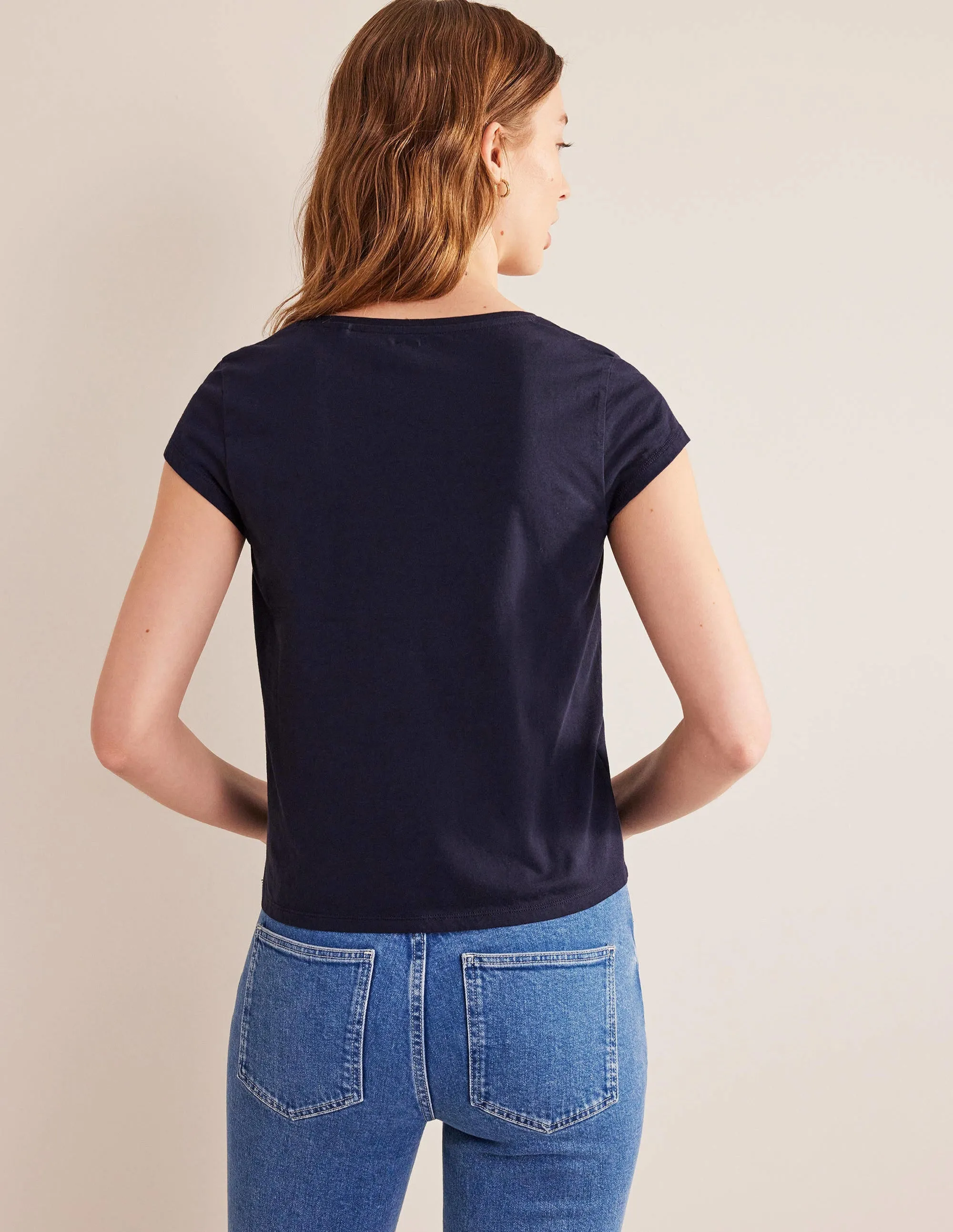 Pure Cotton Scoop Neck T-Shirt-Navy