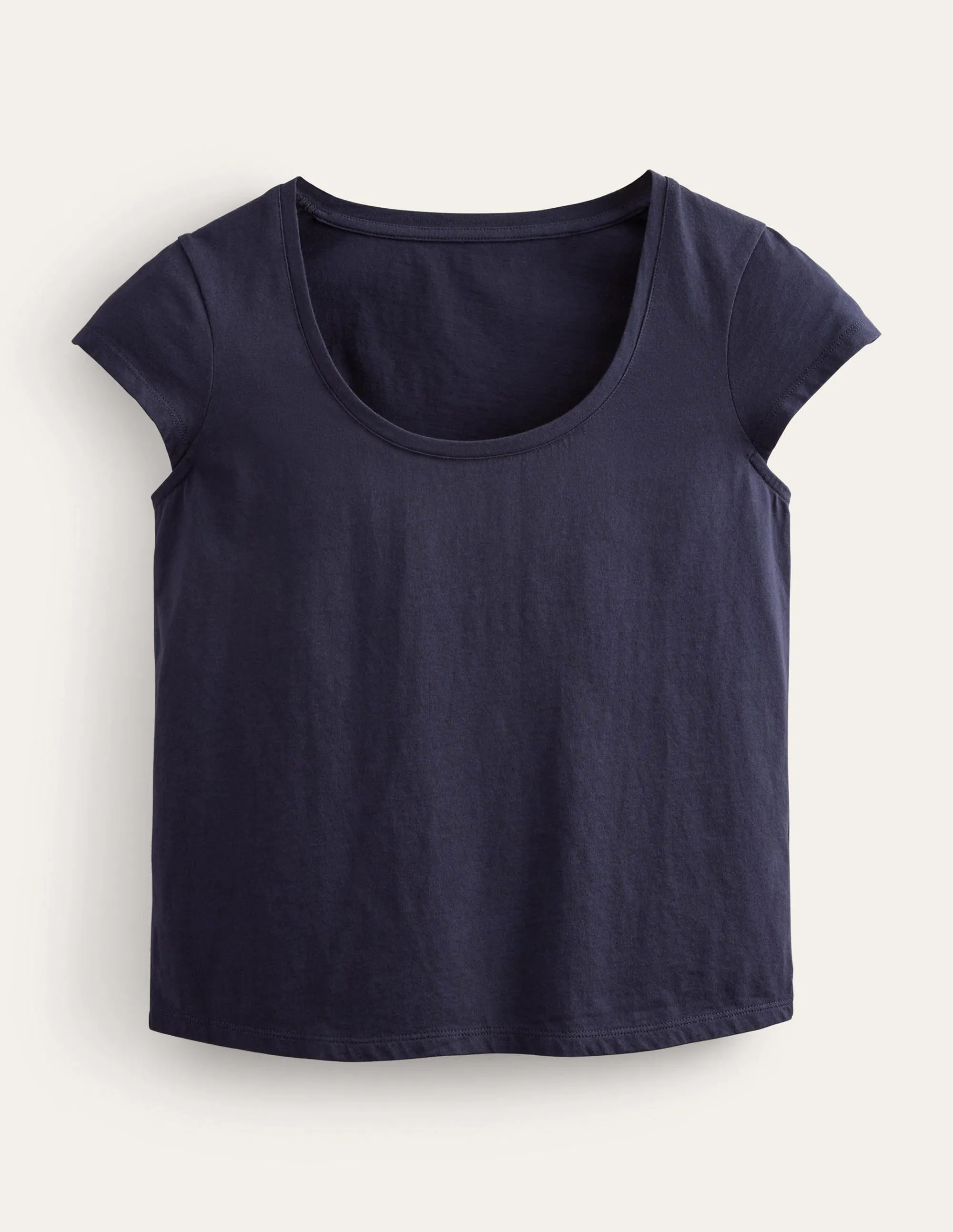 Pure Cotton Scoop Neck T-Shirt-Navy