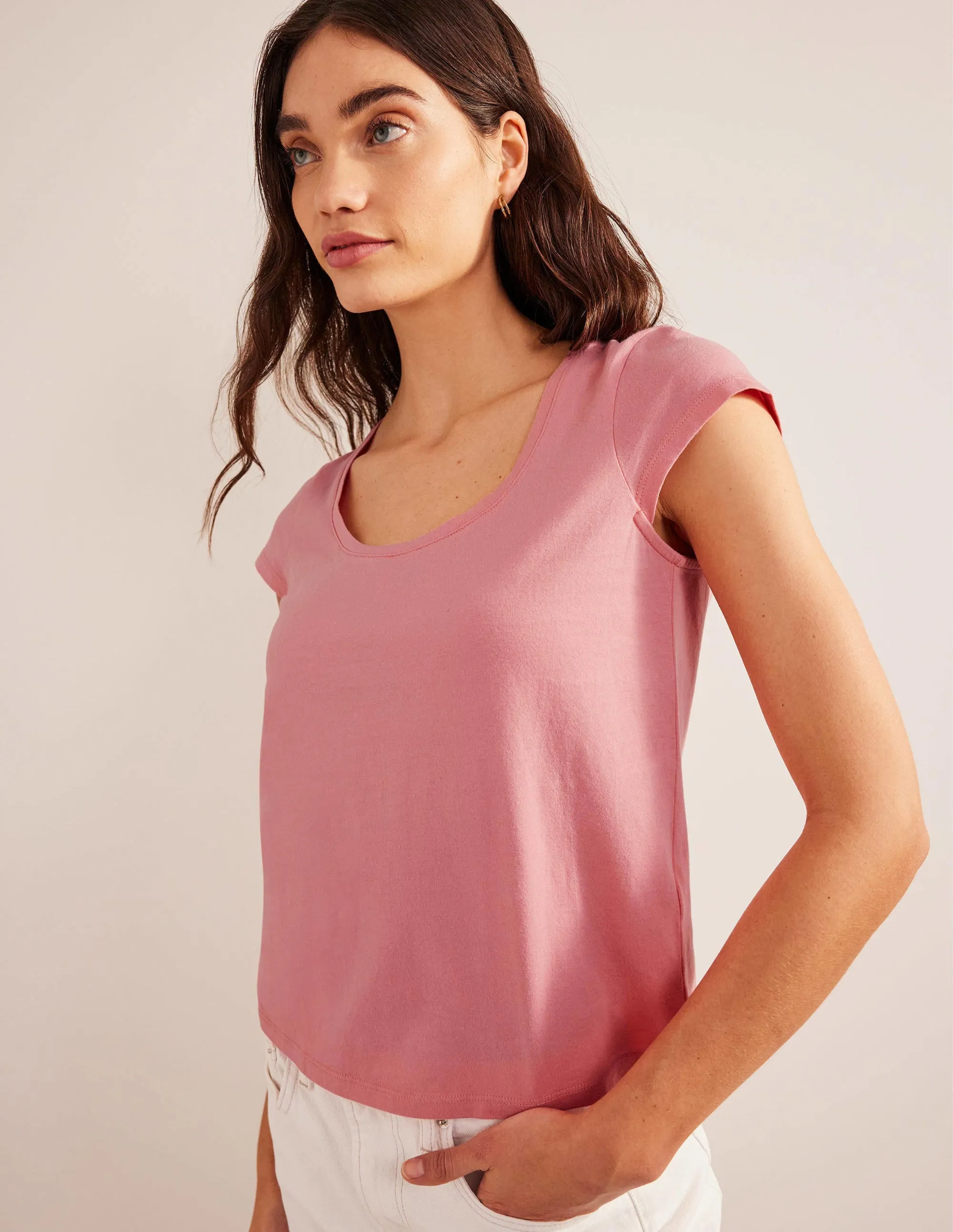 Pure Cotton Scoop Neck T-Shirt-Peach Sorbet