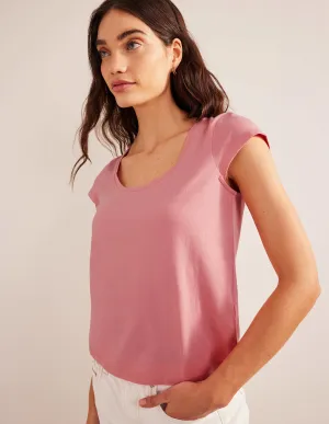 Pure Cotton Scoop Neck T-Shirt-Peach Sorbet