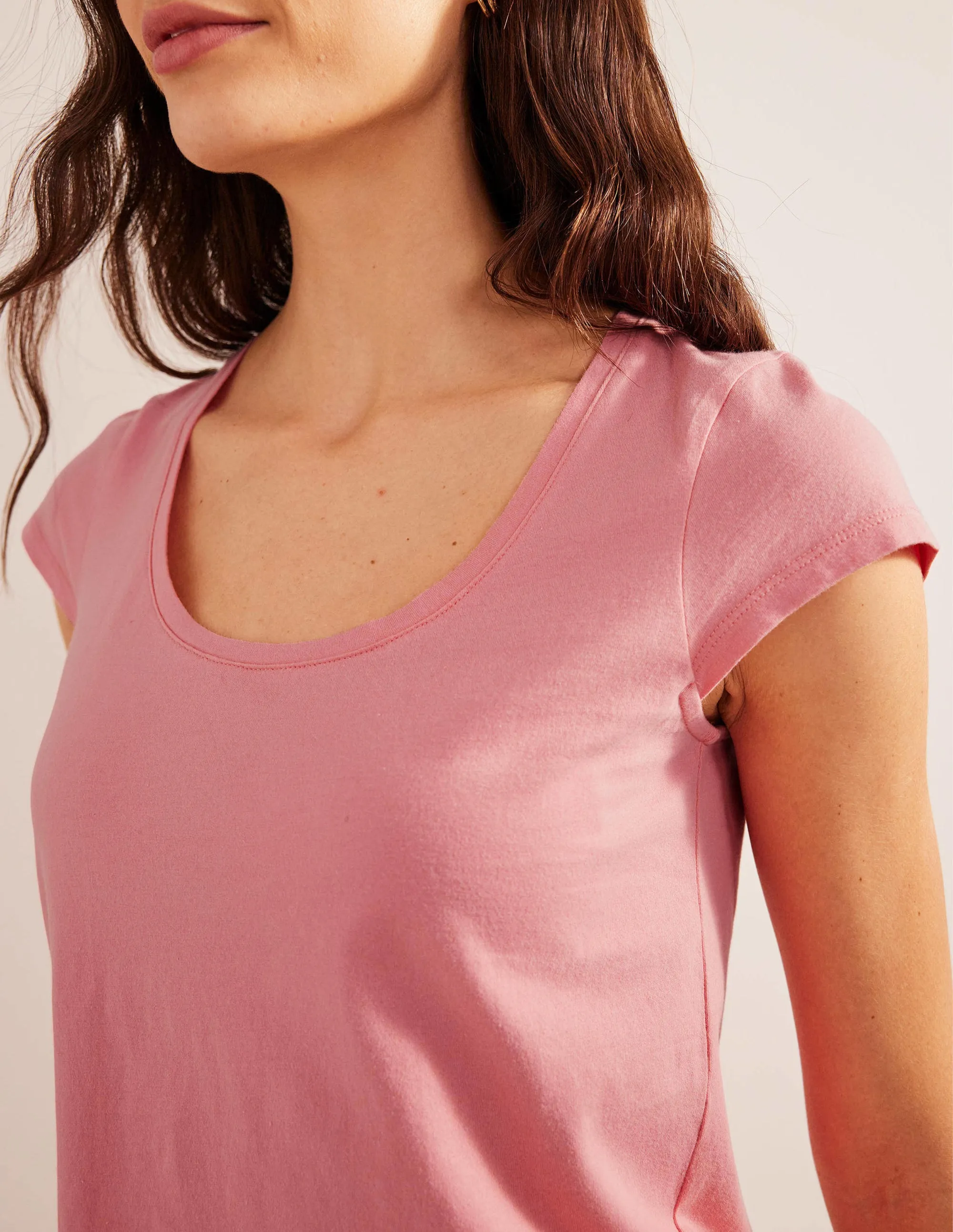 Pure Cotton Scoop Neck T-Shirt-Peach Sorbet