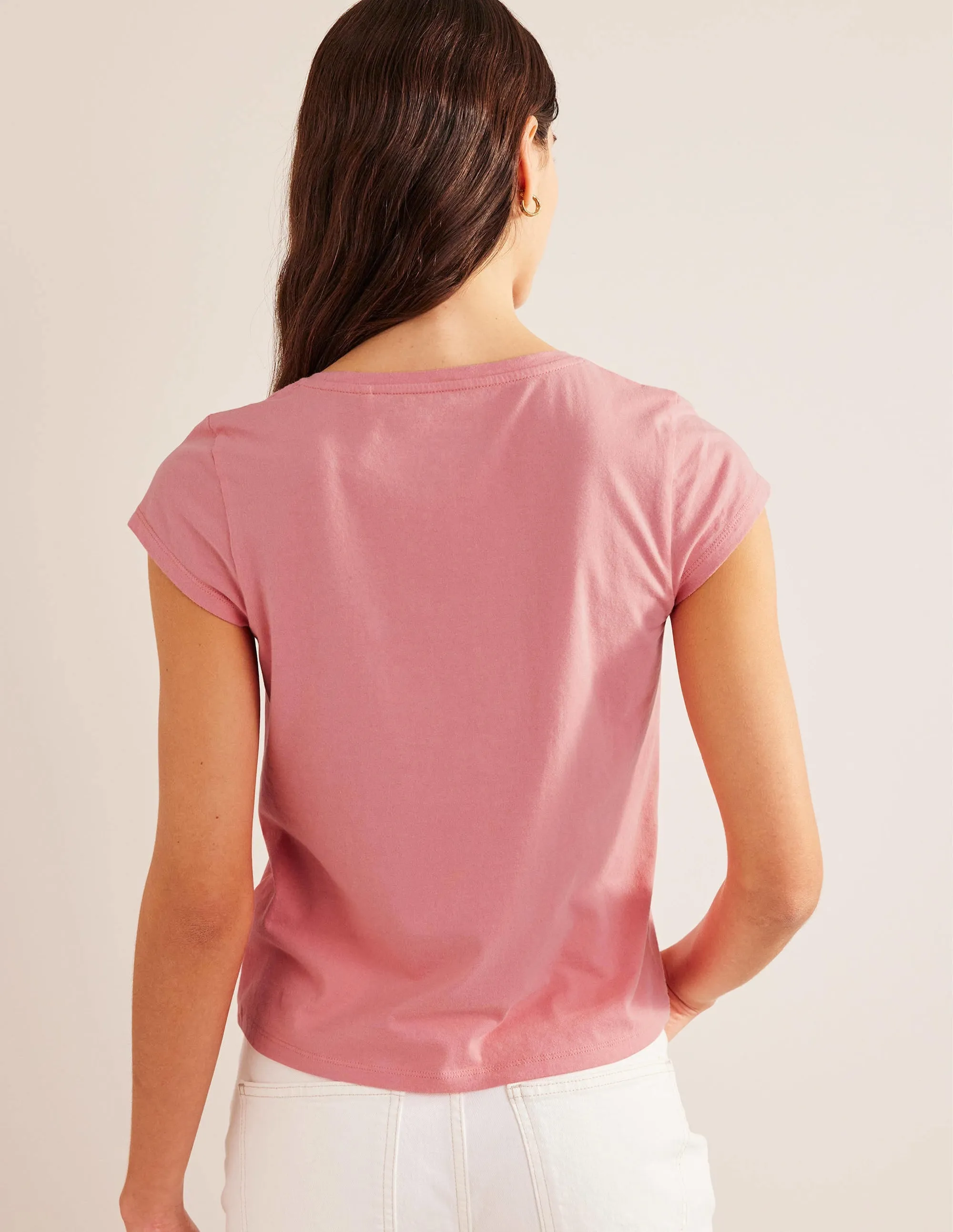 Pure Cotton Scoop Neck T-Shirt-Peach Sorbet