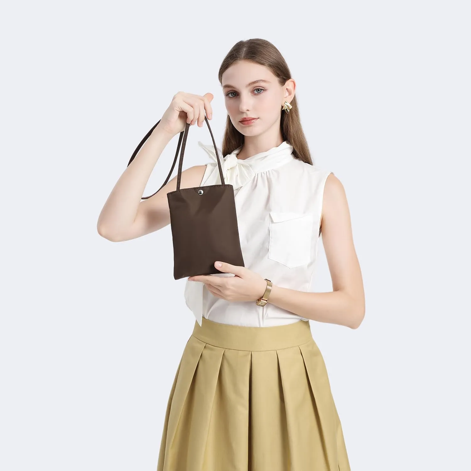 Pure Nylon Mobile Phone Bag Mini Cloth Bag ins Style Japanese Simple and Versatile Messenger Small Square Bag