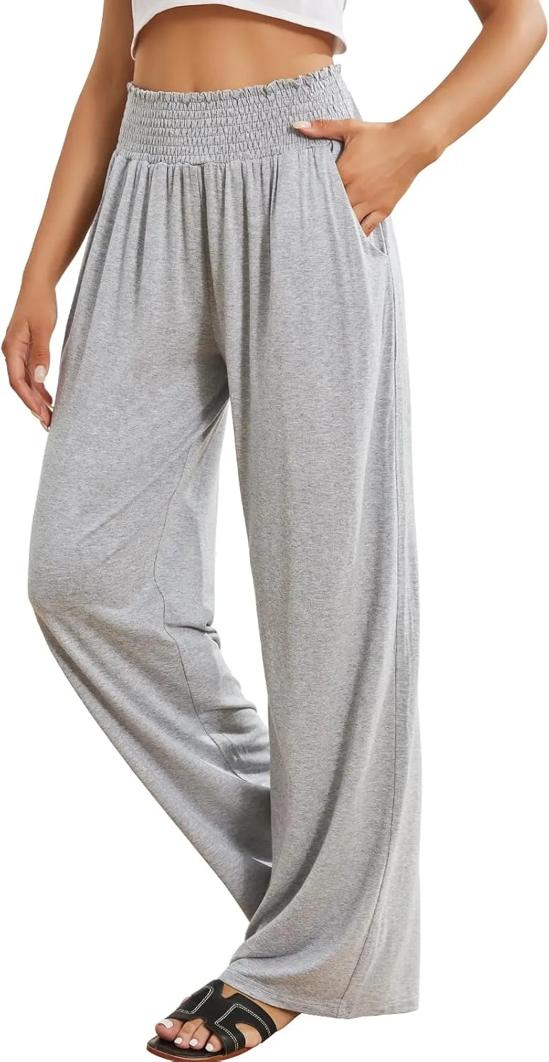 QIANXIZHAN Women's Boho Pants, Wide Leg High Waist Harem Pants Hippie Yoga Clothes with Pockets