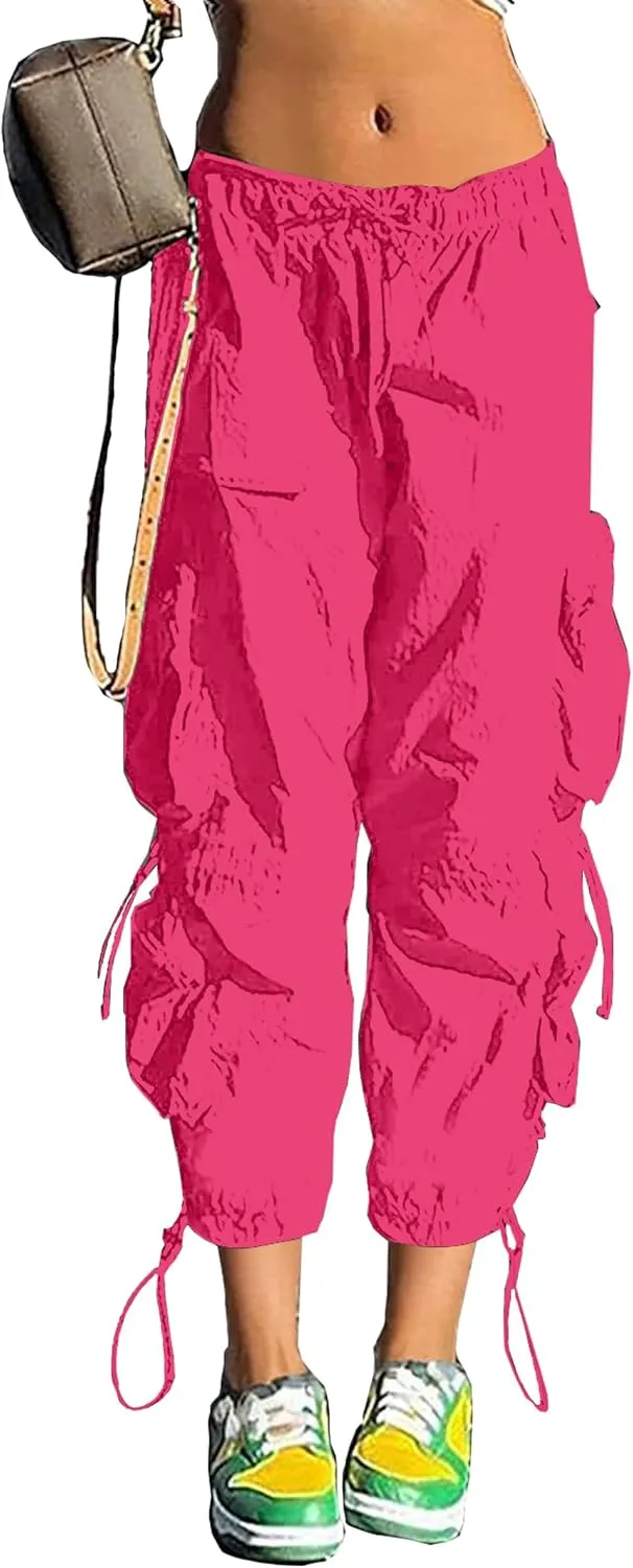 QYANGG Capri Pants for Women Baggy Parachute Pants for Women Ruched Cargo Pants Womens Capri Pants Drawstring ElasticY2K