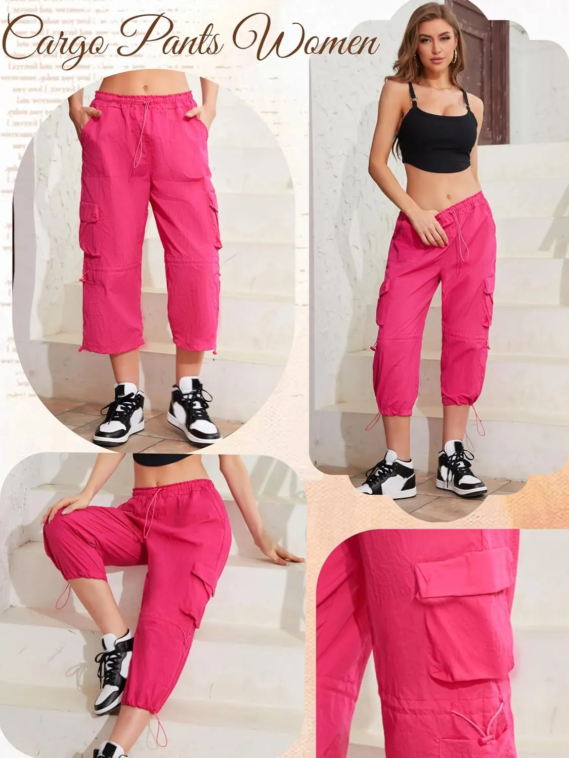 QYANGG Capri Pants for Women Baggy Parachute Pants for Women Ruched Cargo Pants Womens Capri Pants Drawstring ElasticY2K