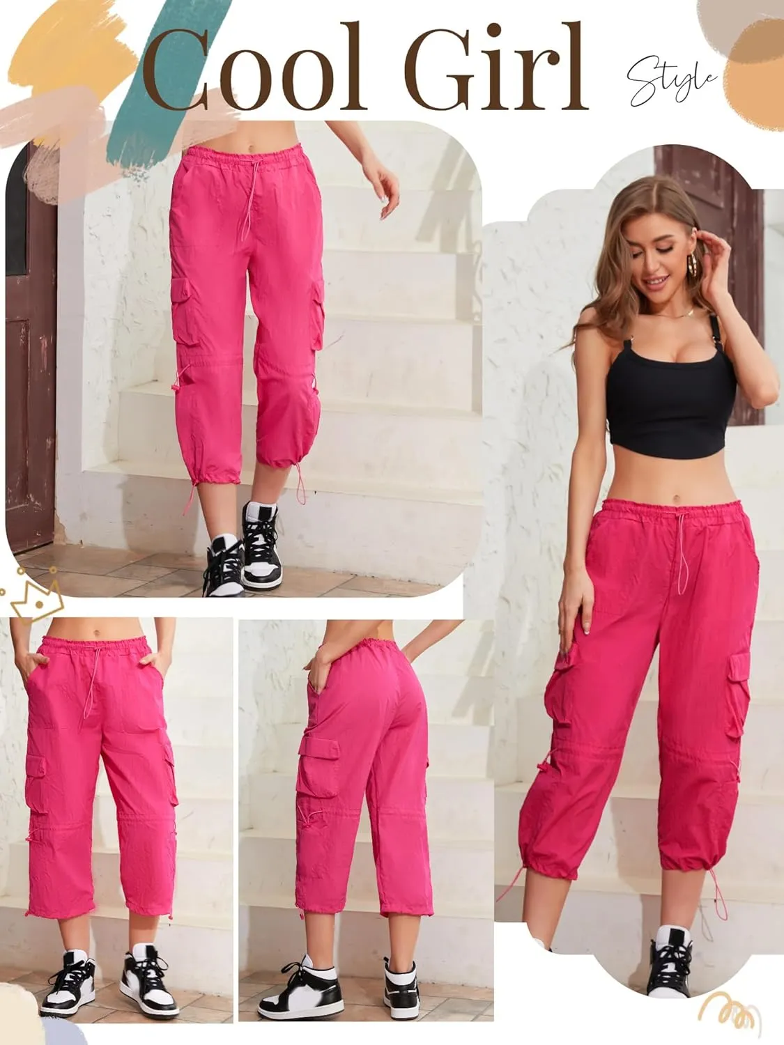 QYANGG Capri Pants for Women Baggy Parachute Pants for Women Ruched Cargo Pants Womens Capri Pants Drawstring ElasticY2K