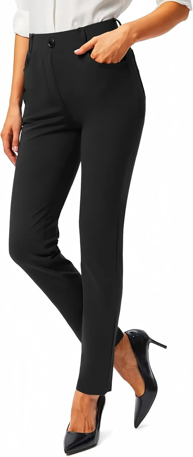 Rammus Womens Yoga Dress Pants with Pockets Stretch Work Leggings for Women Pull On Skinny Slacks for Business Office Casual
