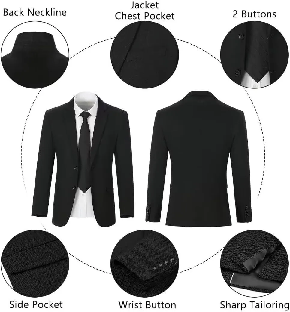 Retro Men Suit 3 Piece Tweed Herringbone Men's Suits Wool Jacket Tuxedos Wedding Grooms Blazer Vest Pants Set Prom