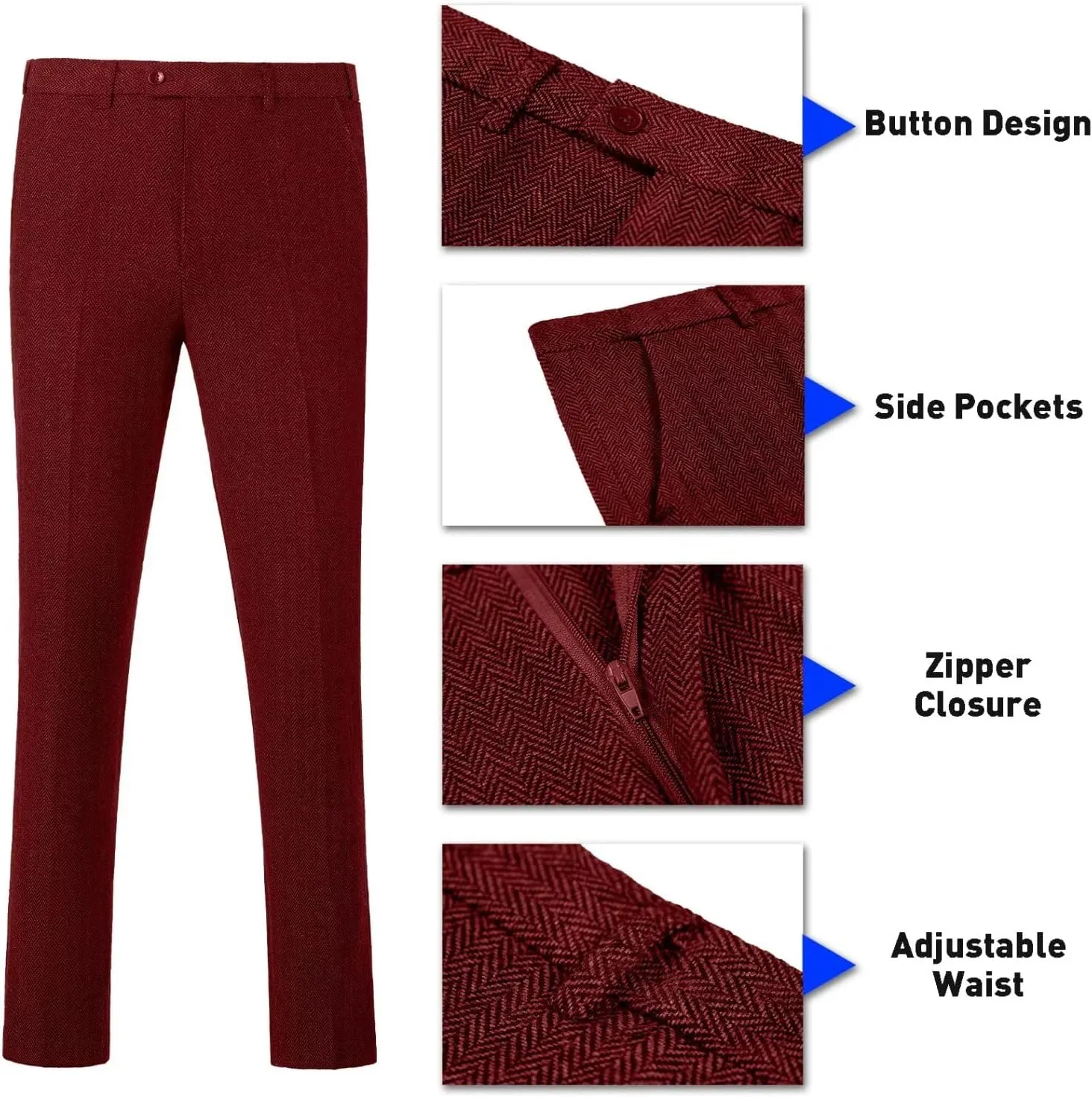Retro Tweed Herringbone Suit for Men Slim Fit 3 Pieces Mens Suit Groom Dress Tuxedos Prom Suit Jacket Vest Pants