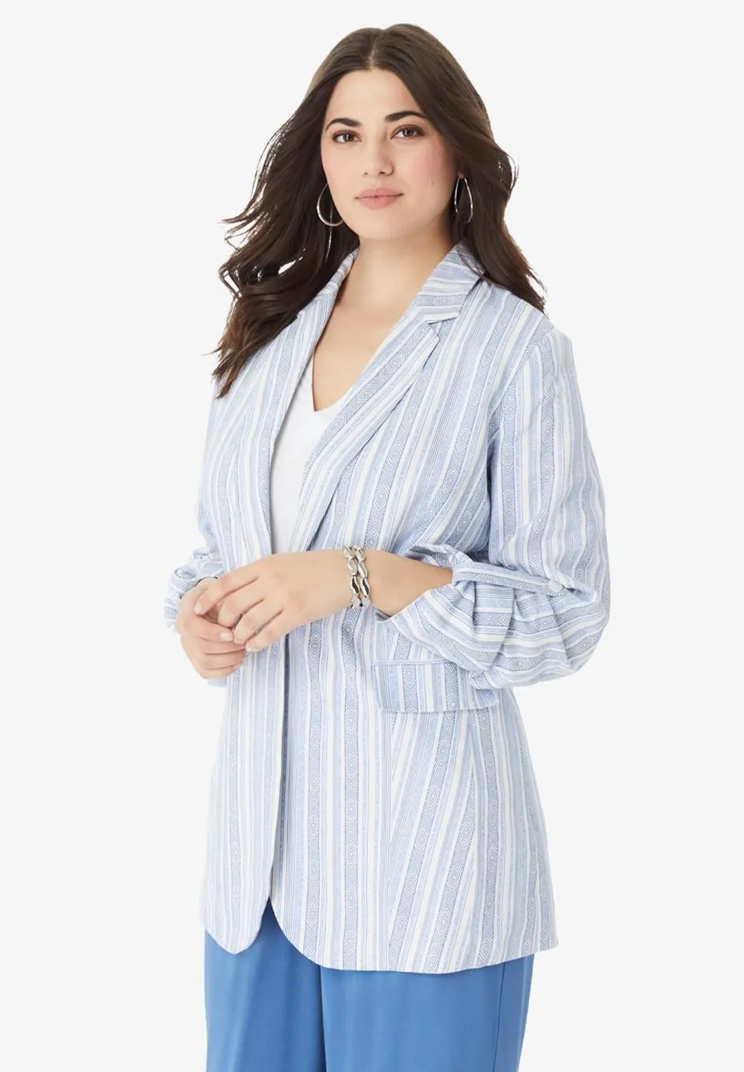 Roaman's Women's Plus Size Linen Blazer