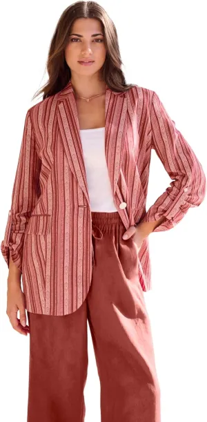 Roaman's Women's Plus Size Linen Blazer