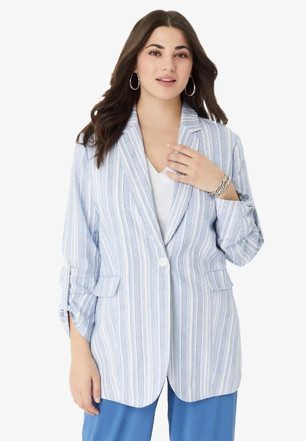 Roaman's Women's Plus Size Linen Blazer