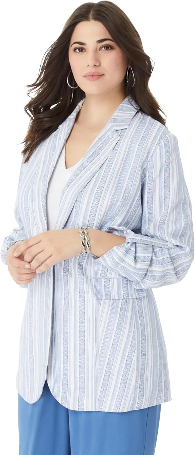 Roaman's Women's Plus Size Linen Blazer