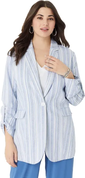 Roaman's Women's Plus Size Linen Blazer