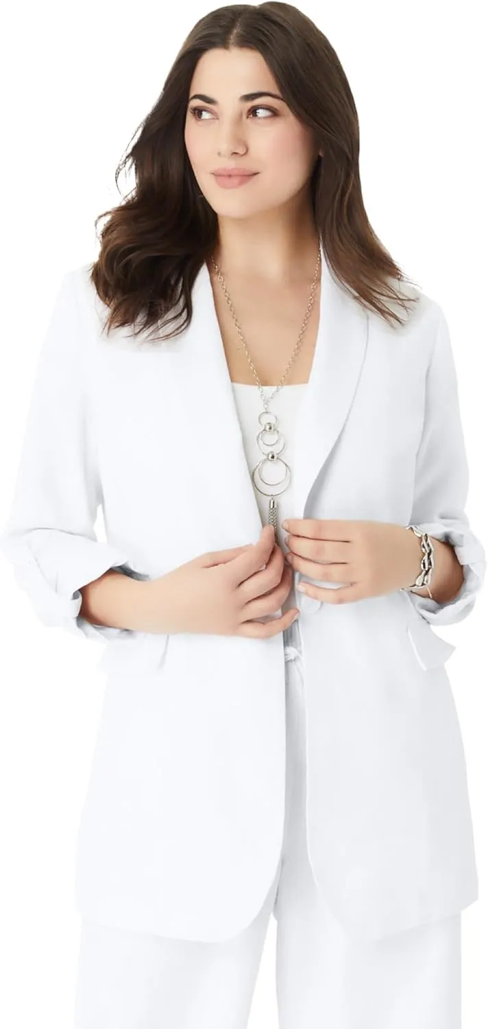 Roaman's Women's Plus Size Linen Blazer
