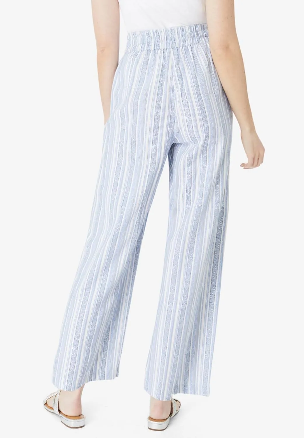 Roaman's Women's Plus Size Linen Wide-Leg Pant