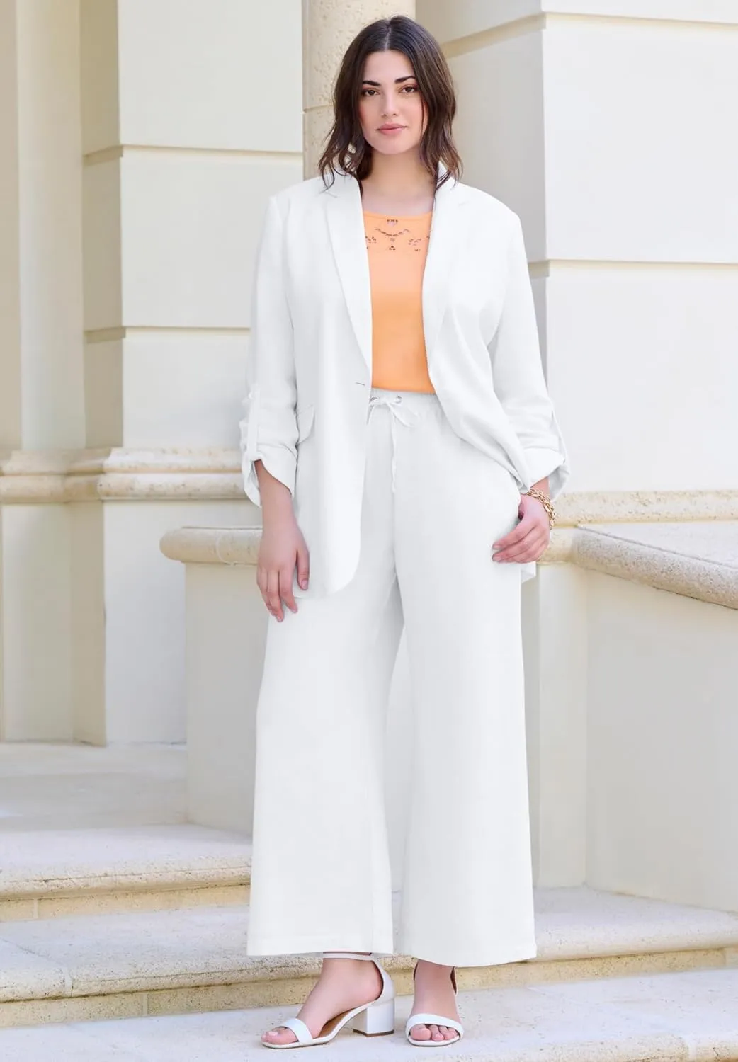 Roaman's Women's Plus Size Linen Wide-Leg Pant