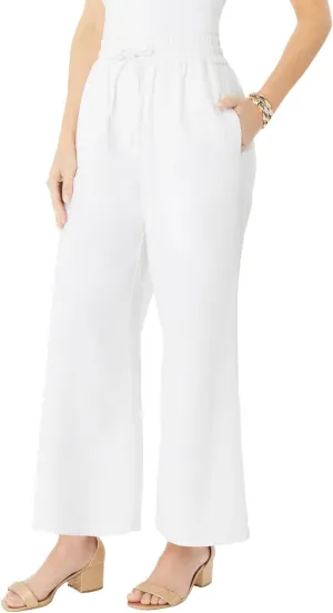 Roaman's Women's Plus Size Linen Wide-Leg Pant