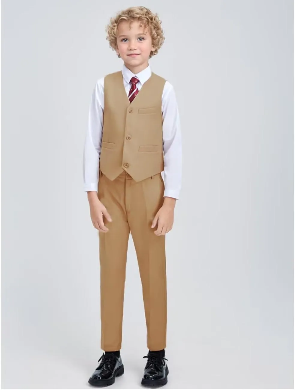 ROZU Boys Dress Pants Flat Front School Uniform Pants for Boys Toddler Kids Formal Belt Loops Boys Suit Pants 2T-20