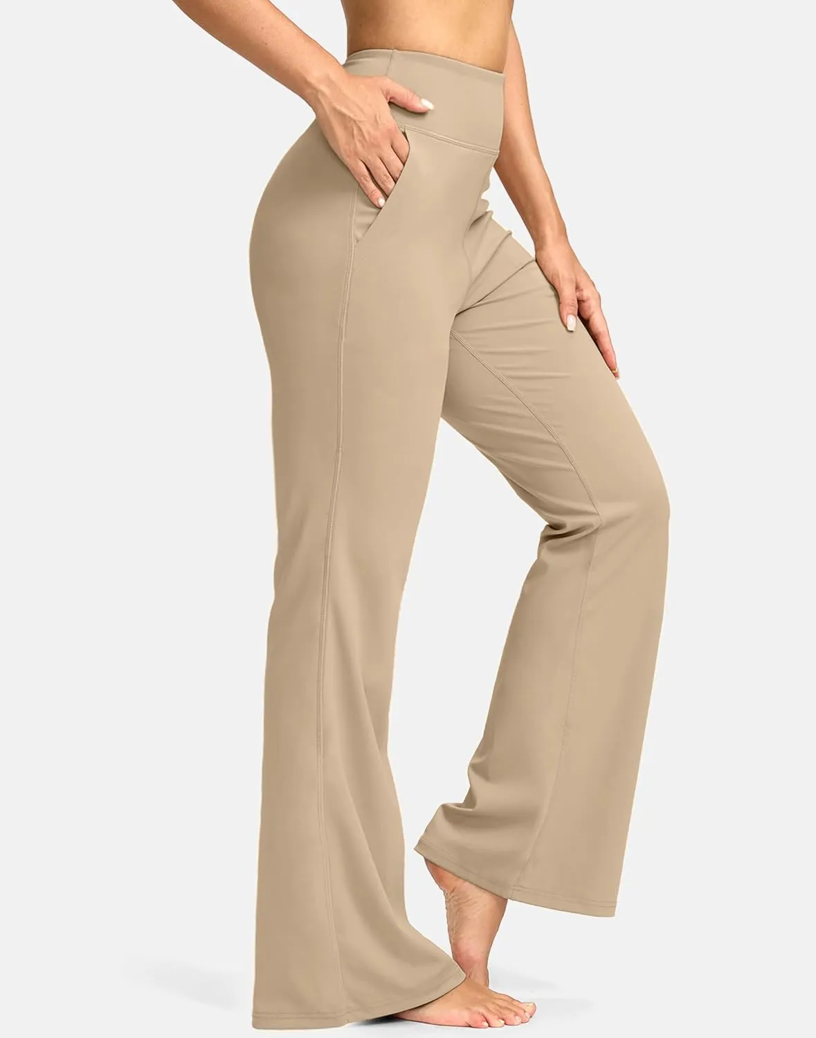 SANTINY Bootcut Pants for Women 28.5"/30.5"/32" Loose High Waisted Wide Leg Leggings Dress Work Flare Yoga Pants with Pockets