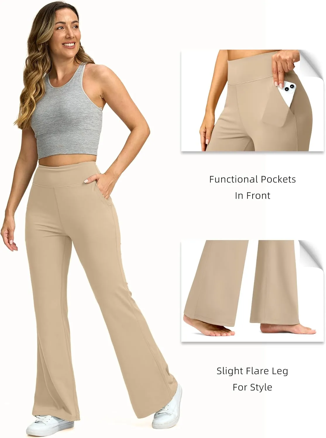 SANTINY Bootcut Pants for Women 28.5"/30.5"/32" Loose High Waisted Wide Leg Leggings Dress Work Flare Yoga Pants with Pockets