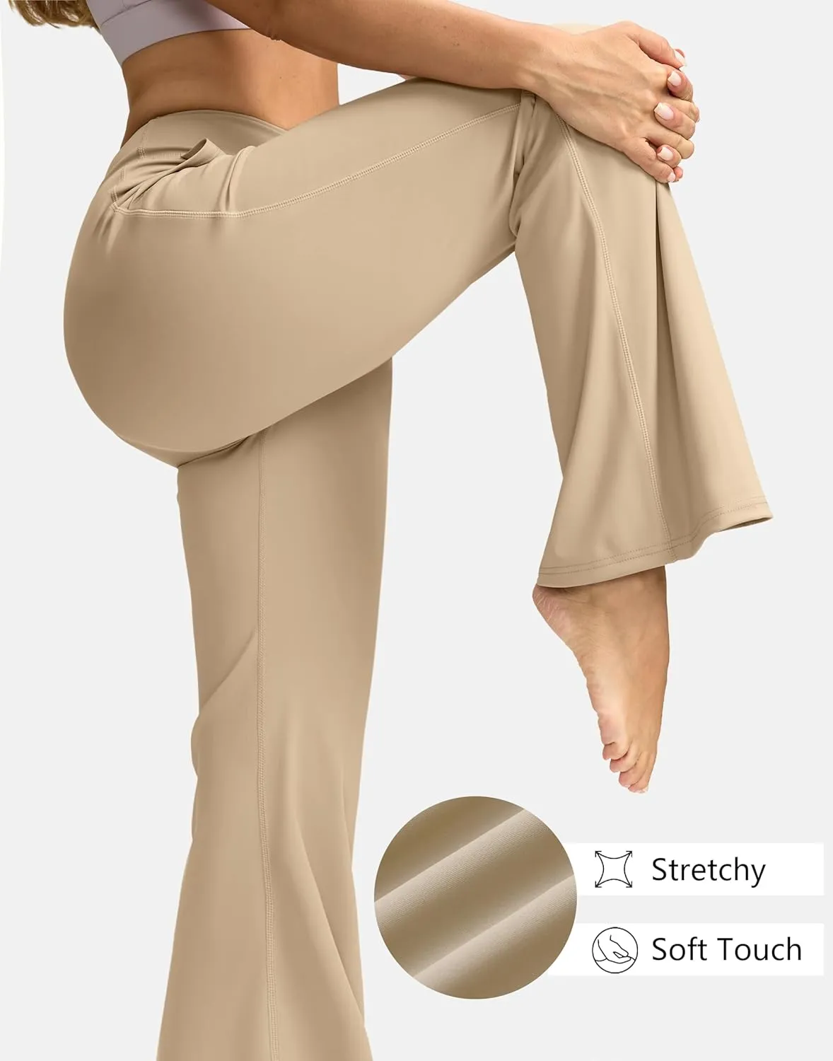 SANTINY Bootcut Pants for Women 28.5"/30.5"/32" Loose High Waisted Wide Leg Leggings Dress Work Flare Yoga Pants with Pockets