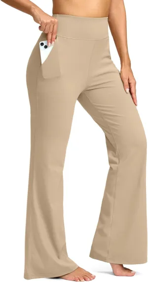 SANTINY Bootcut Pants for Women 28.5"/30.5"/32" Loose High Waisted Wide Leg Leggings Dress Work Flare Yoga Pants with Pockets