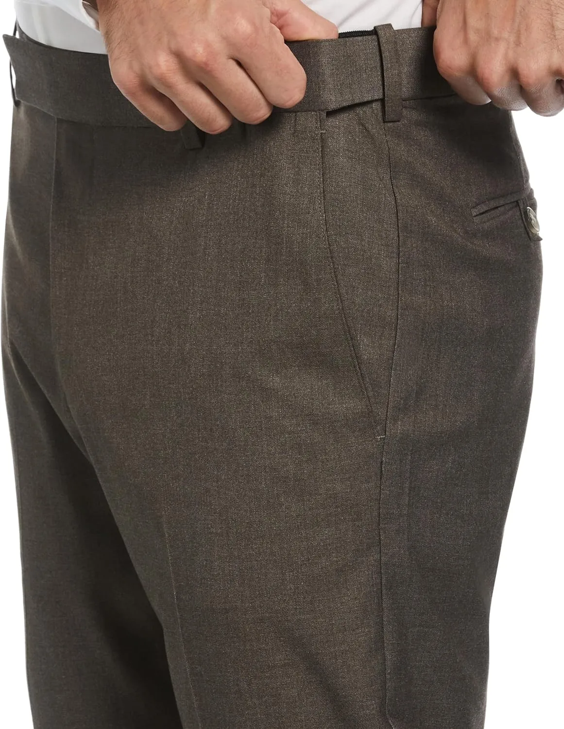 Savane Men's Big & Tall Flat Front Performance No Iron Gabardine Dress Pants with Extendable Waistband