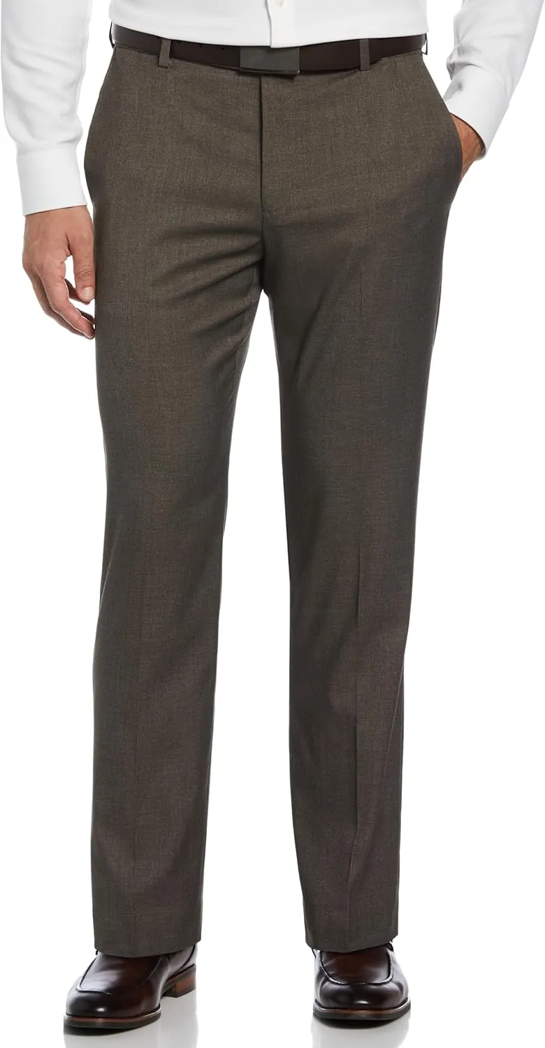 Savane Men's Big & Tall Flat Front Performance No Iron Gabardine Dress Pants with Extendable Waistband
