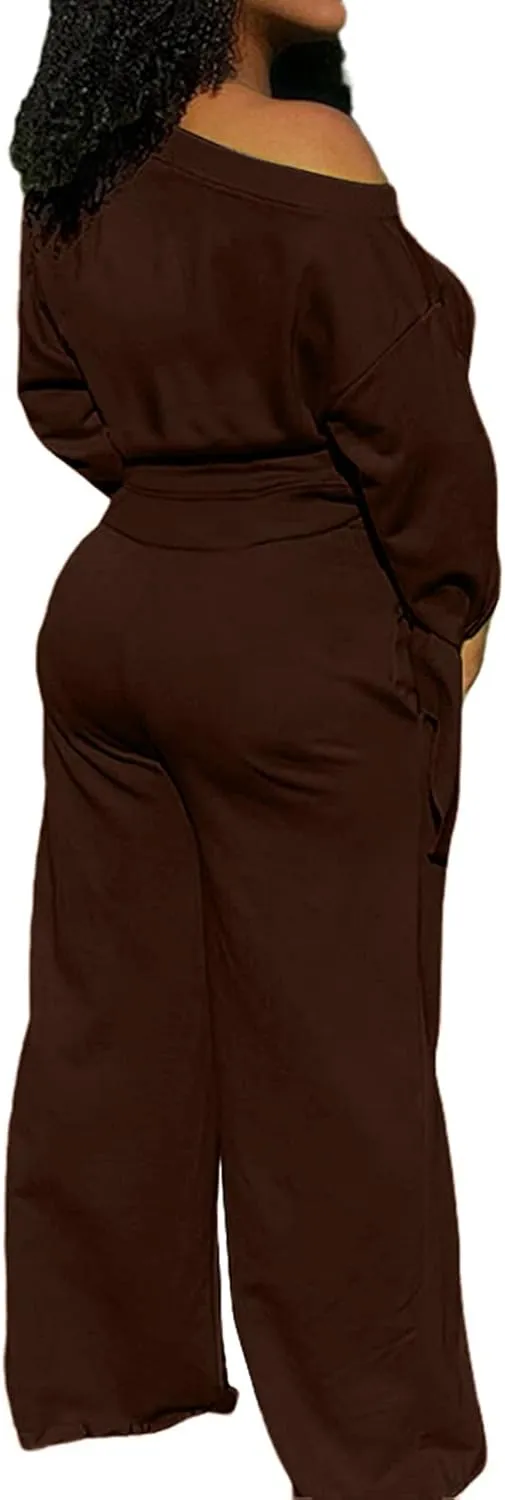 sexycherry Casual 2 Piece Outfits for Women Sexy Long Sleeve Sweatsuit Jogging Long Pants Sets Tracksuit with Pockets