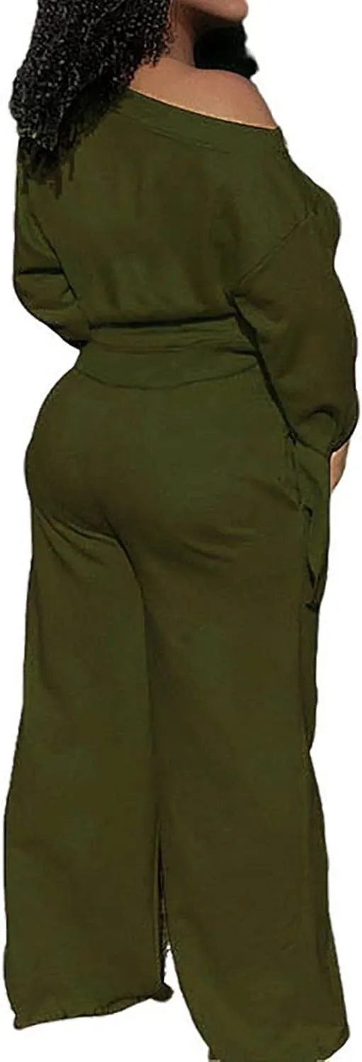 sexycherry Casual 2 Piece Outfits for Women Sexy Long Sleeve Sweatsuit Jogging Long Pants Sets Tracksuit with Pockets