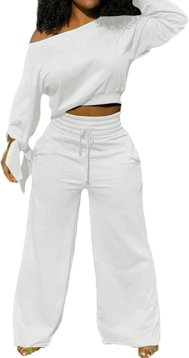 sexycherry Casual 2 Piece Outfits for Women Sexy Long Sleeve Sweatsuit Jogging Long Pants Sets Tracksuit with Pockets