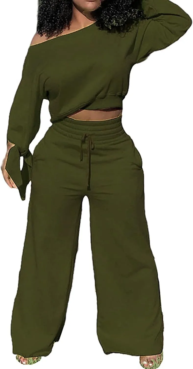 sexycherry Casual 2 Piece Outfits for Women Sexy Long Sleeve Sweatsuit Jogging Long Pants Sets Tracksuit with Pockets