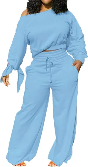 sexycherry Casual 2 Piece Outfits for Women Sexy Long Sleeve Sweatsuit Jogging Long Pants Sets Tracksuit with Pockets