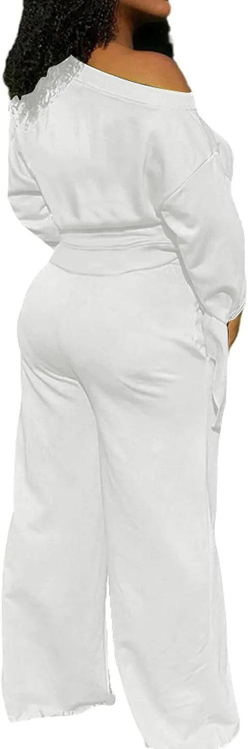sexycherry Casual 2 Piece Outfits for Women Sexy Long Sleeve Sweatsuit Jogging Long Pants Sets Tracksuit with Pockets