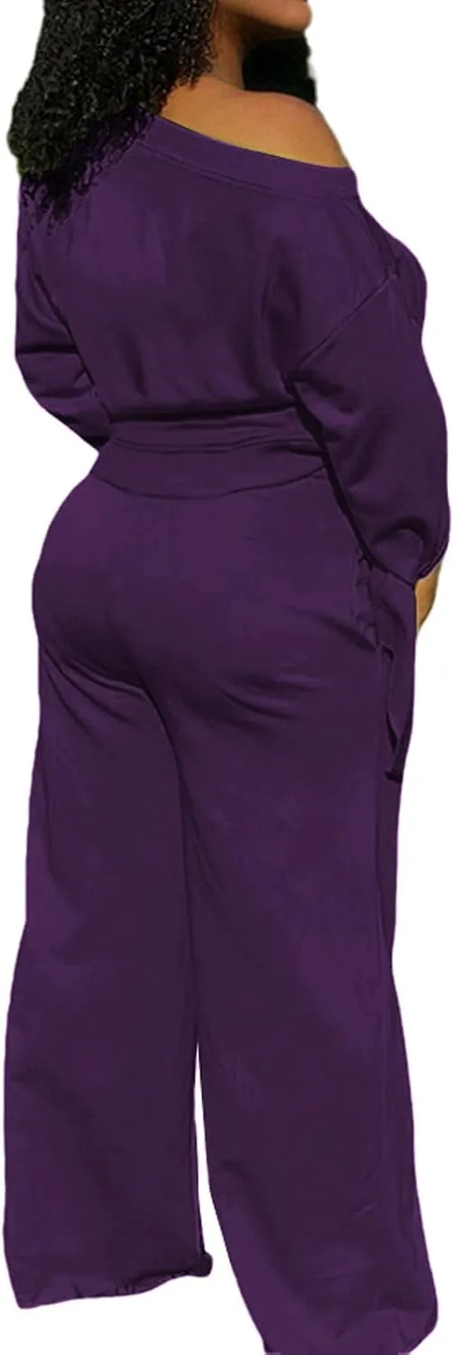 sexycherry Casual 2 Piece Outfits for Women Sexy Long Sleeve Sweatsuit Jogging Long Pants Sets Tracksuit with Pockets