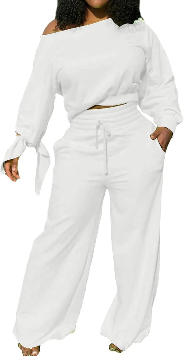 sexycherry Casual 2 Piece Outfits for Women Sexy Long Sleeve Sweatsuit Jogging Long Pants Sets Tracksuit with Pockets