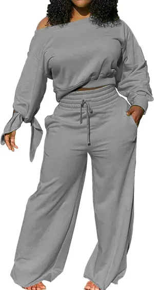 sexycherry Casual 2 Piece Outfits for Women Sexy Long Sleeve Sweatsuit Jogging Long Pants Sets Tracksuit with Pockets