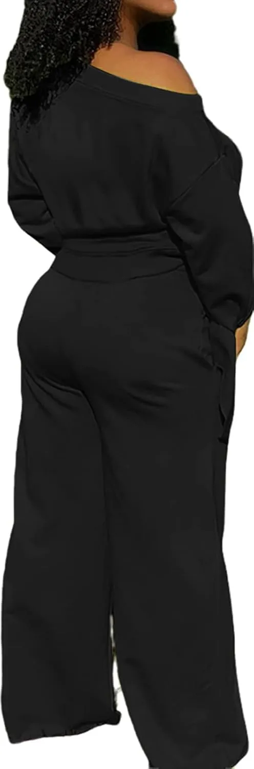 sexycherry Casual 2 Piece Outfits for Women Sexy Long Sleeve Sweatsuit Jogging Long Pants Sets Tracksuit with Pockets