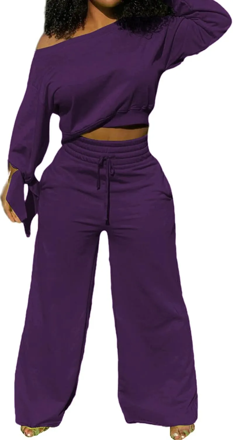 sexycherry Casual 2 Piece Outfits for Women Sexy Long Sleeve Sweatsuit Jogging Long Pants Sets Tracksuit with Pockets
