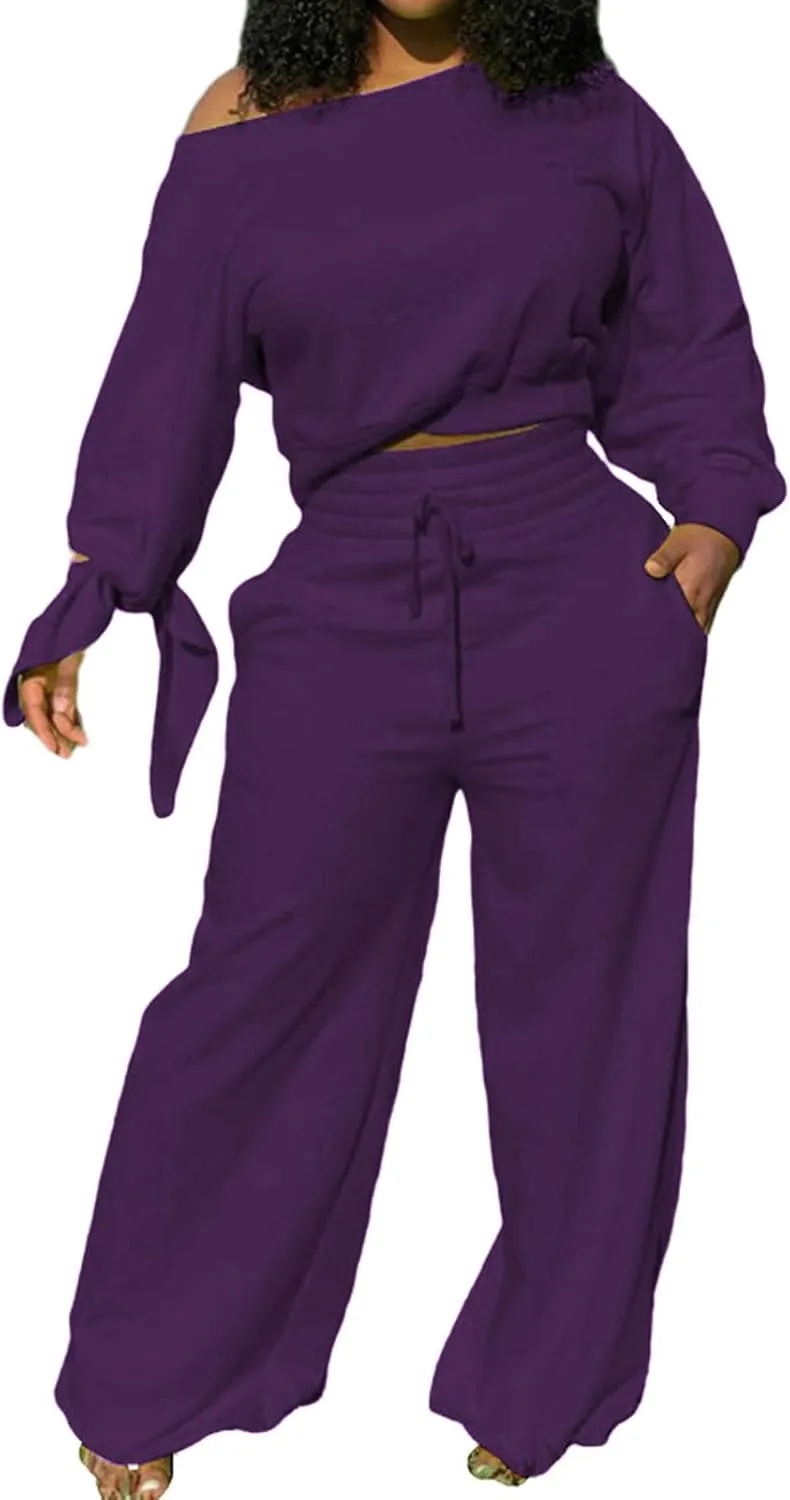 sexycherry Casual 2 Piece Outfits for Women Sexy Long Sleeve Sweatsuit Jogging Long Pants Sets Tracksuit with Pockets